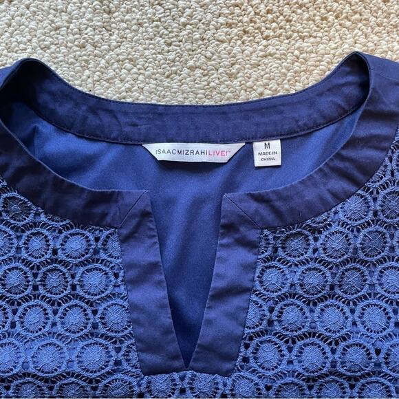 Isaac Mizrahi Live Lace Overlay Shift Dress Navy Blue Short Sleeve Women’s sz M - Picture 8 of 11